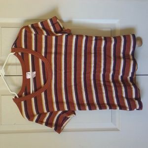 Striped ribbed tee, rust-colored